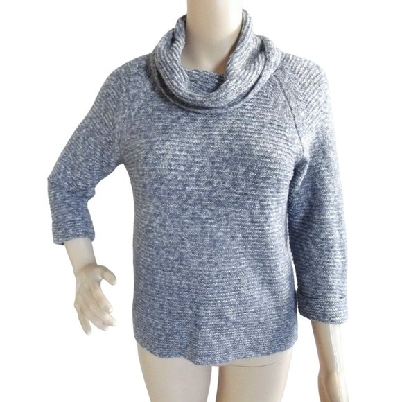 Jillian & Nicole PS Denim Blue White Marled Cowl Neck Sweater SP variegated yarn - Picture 1 of 9